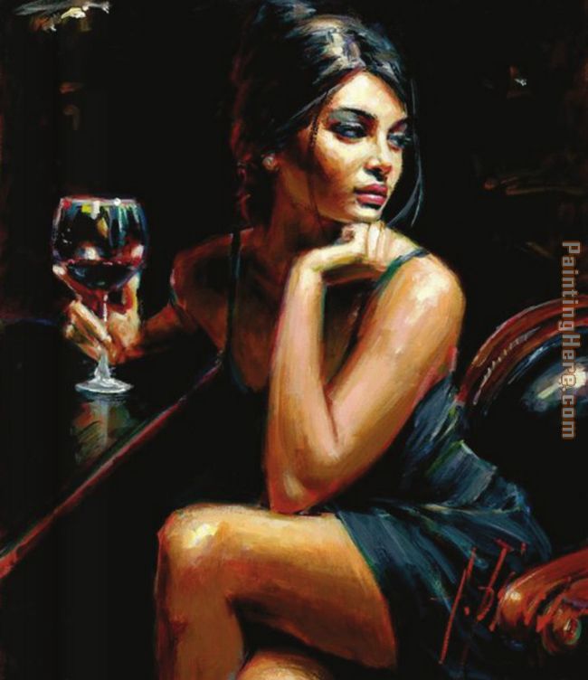 Saba with a glass of red wine painting - Fabian Perez Saba with a glass of red wine art painting
